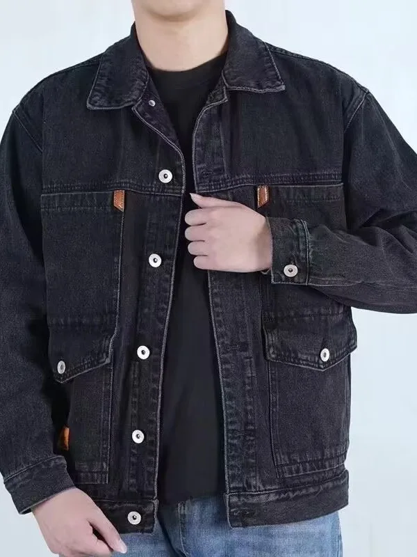 Men's Workwear Casual Loose Fit Denim Jacket Durable Dirt-resistant Fashionable Large Size Outerwear for Labor Protection