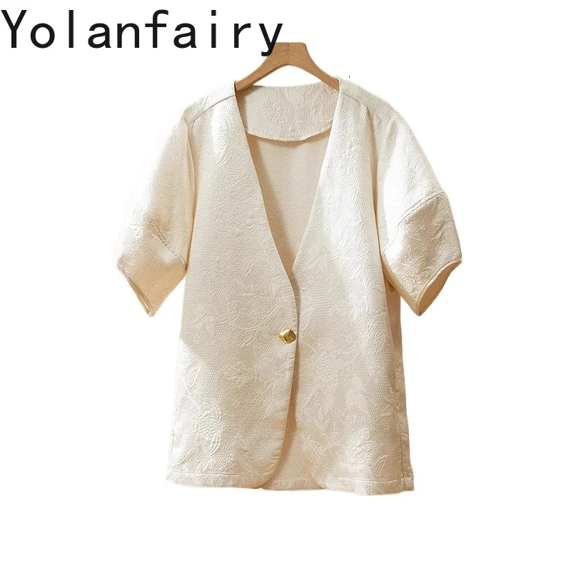 

YOLANFAIRY 6:1,9% шелковая куртка тутового шелка, женская 2021, шелковая атласная куртка с тиснением, женский пиджак, пиджак с короткими рукавами, топ Jaqueta