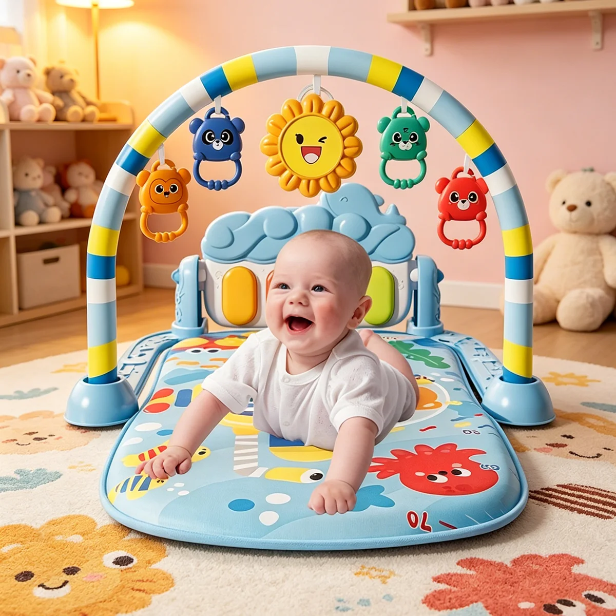Tapete de Atividades Musical para Bebês com Piano, Brinquedos e Pedais para Engatinhar, Presente Educacional para Recém-Nascidos de 0 a 36 Meses