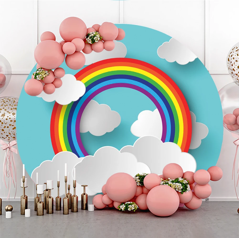 

Rainbow Round Backdrop 1st Birthday Photographic Studio Photo Background Cloud Baby Shower Decorations Photography Backdrops