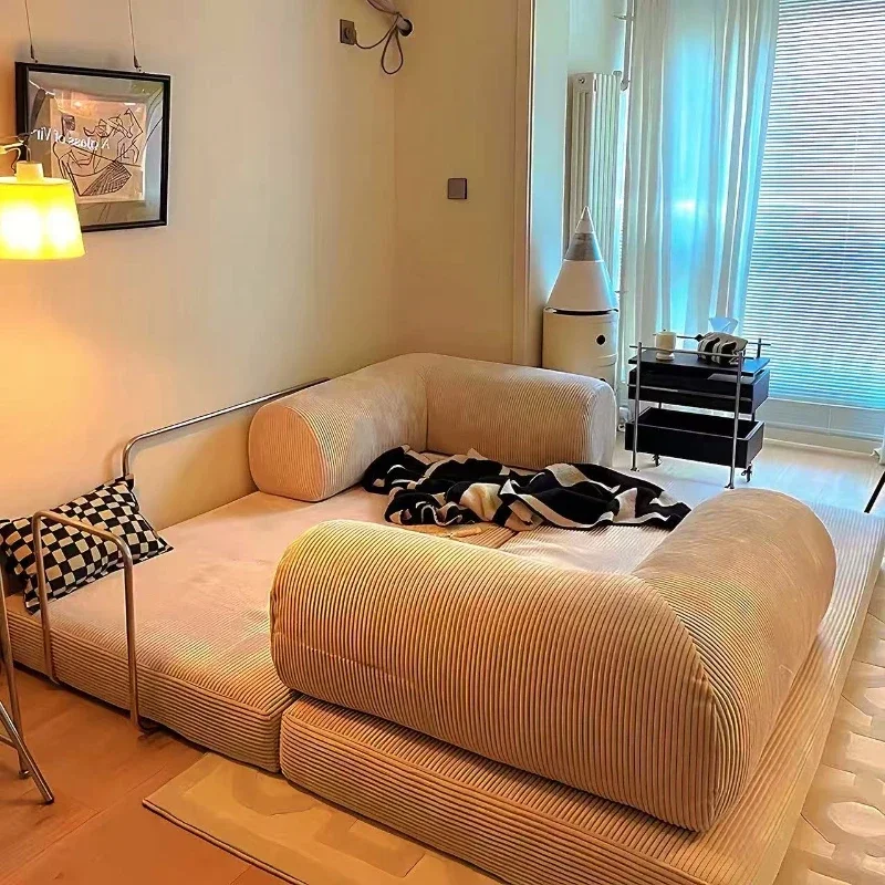 Italian Minimalist Corduroy Sofa High-end Retro Foldable Washable Sofa Bed for Living Room Customizable Lazy Couch Customizable