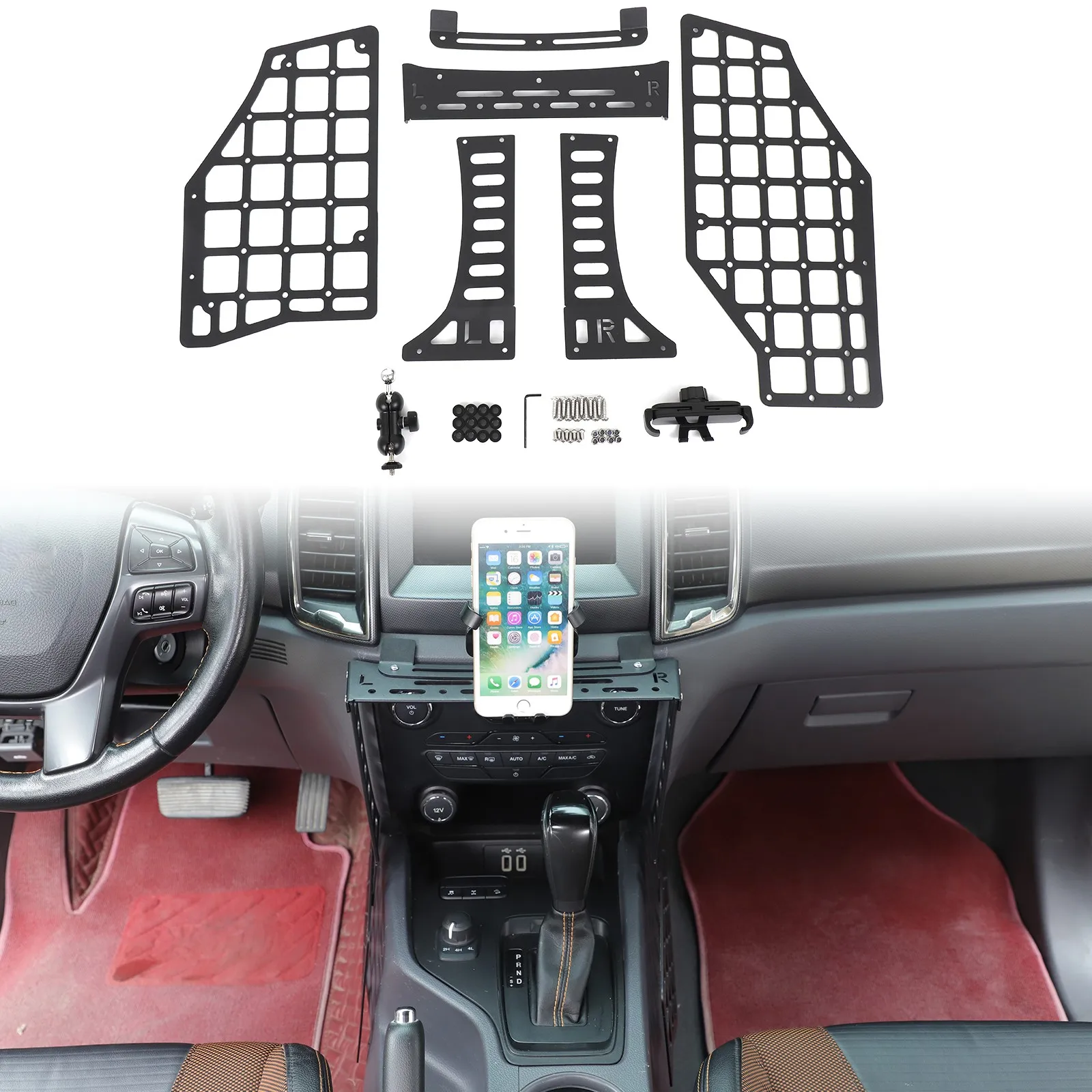 Aluminum Car Center Console Communication Platform Cell Phone Holder For Ford Ranger 2015-2022 Offroad Cell Mobile Bracket