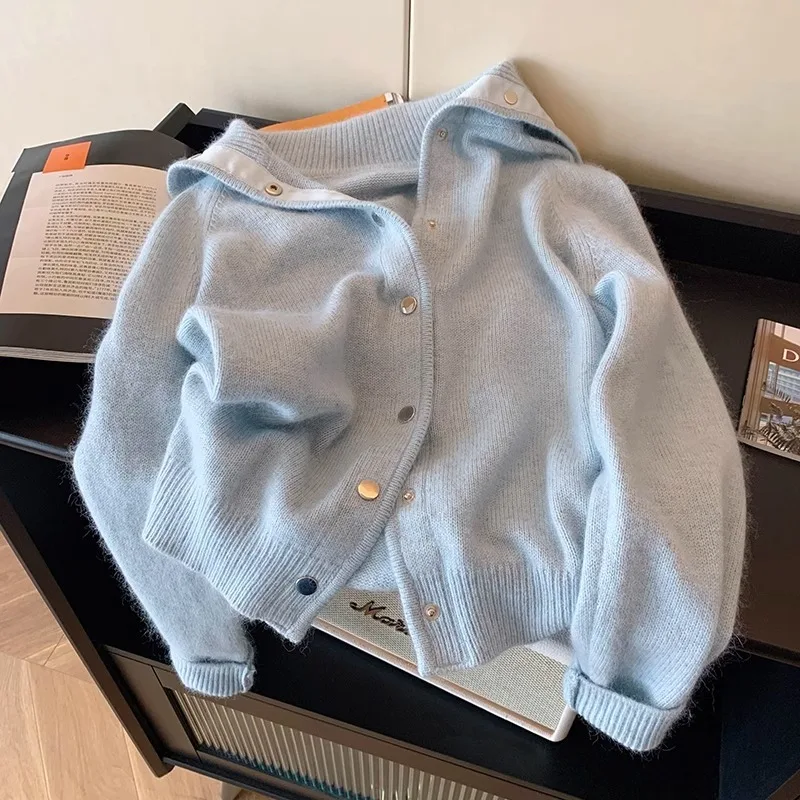 

FL Soft Cozy Women's Knitted Open Cardigan Sweater Single Button Turn-down Collar Gentle Agel Korean Sle Autumn Winter 2026 New