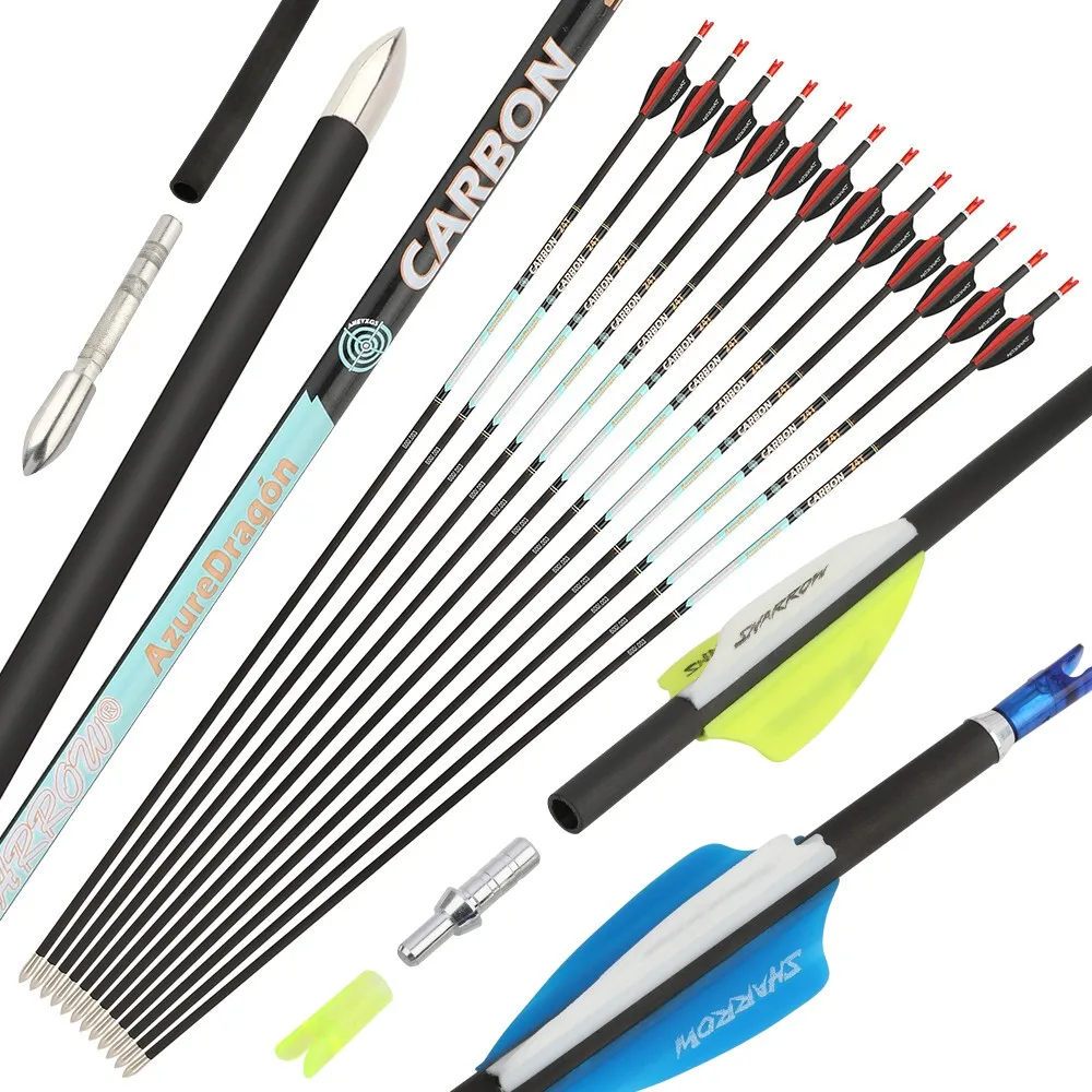 

6pcs Pure Carbon Arrow ID4.2mm 32 Inch Arrow Shaft Spine 300-1000 Archery Arrow Air Groove Vane Compound Bow Hunting Shooting