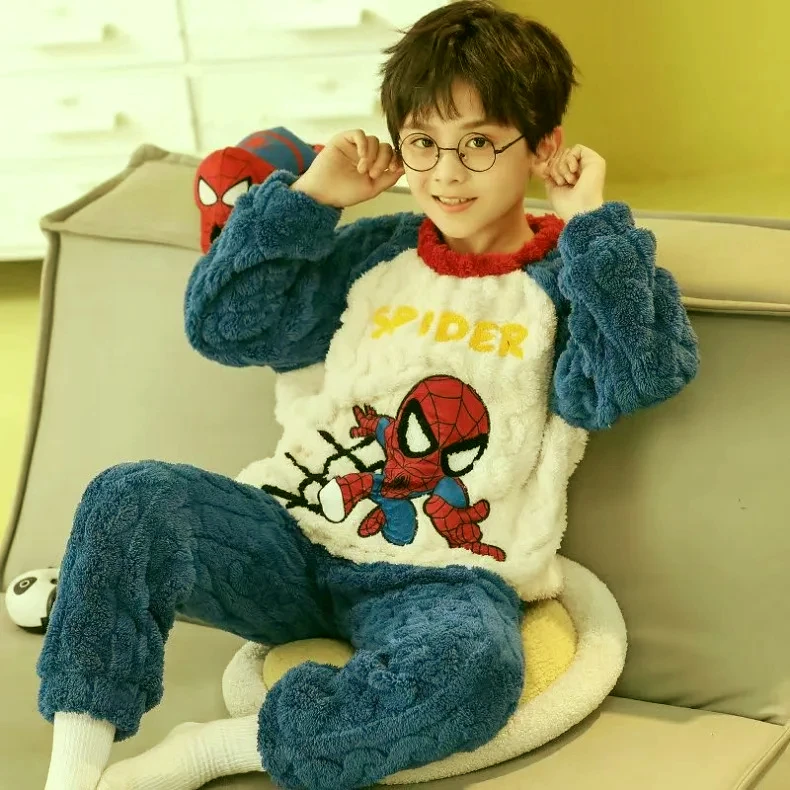 Winter-Kinderkleidung, Jungen-Cartoon-Schlafanzug-Set, Flanell, dick, langärmelig, warmes Set, Pyjama, zweiteiliges Set, Kinderkleidung – Detail 2