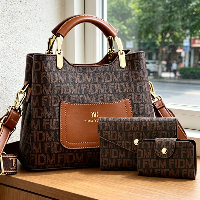 Hot-selling women's handbags with letter prints, 3-piece women's bag set, stylish versatile large-capacity bucket bags
