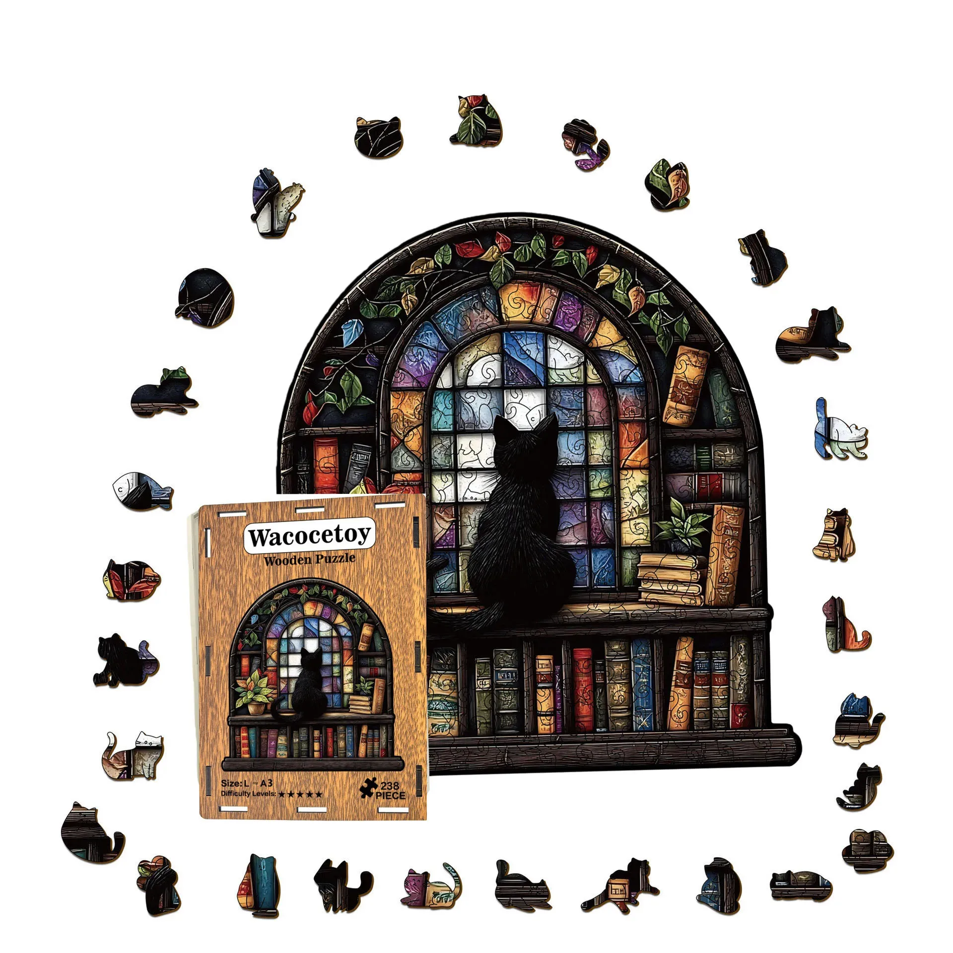 157/238pcs Cat Irregular-shaped Wooden Puzzle Jigsaw Puzzle Stress-Relieving Game Birthday Xmas Gifts for Cat Lovers Home Decor