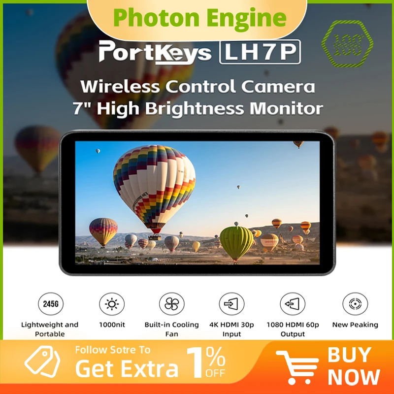 

Portkeys LH7P 7 inch Wireless Camera Control 4k Monitor DSLR Studio Monitors 1000nit On-Camera Field Audio Screen Video Photo