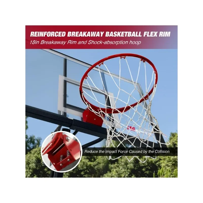 HOME.Basketball Hoop Outdoor Easy Height Adjusted 7-10ft,  44-54 Inch Impact Backboard and Basketball Rebounder