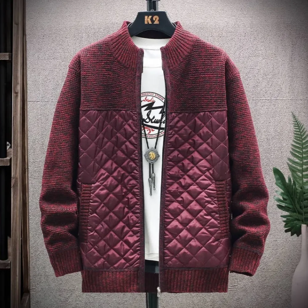 Men\'s Sweater Jacket Coat Fuzzy Lining Cardigan Warm Jacket Patchwork Thermal Sweatercoat Stand-up Collar Plus Size Clothing
