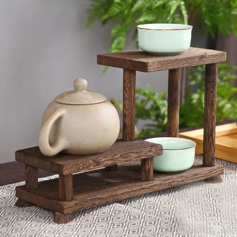 Compact Solid Wood Tea Set Organizer Mini Blog Rack Chinese Tabletop Display Spice Holder Kitchen Shelf