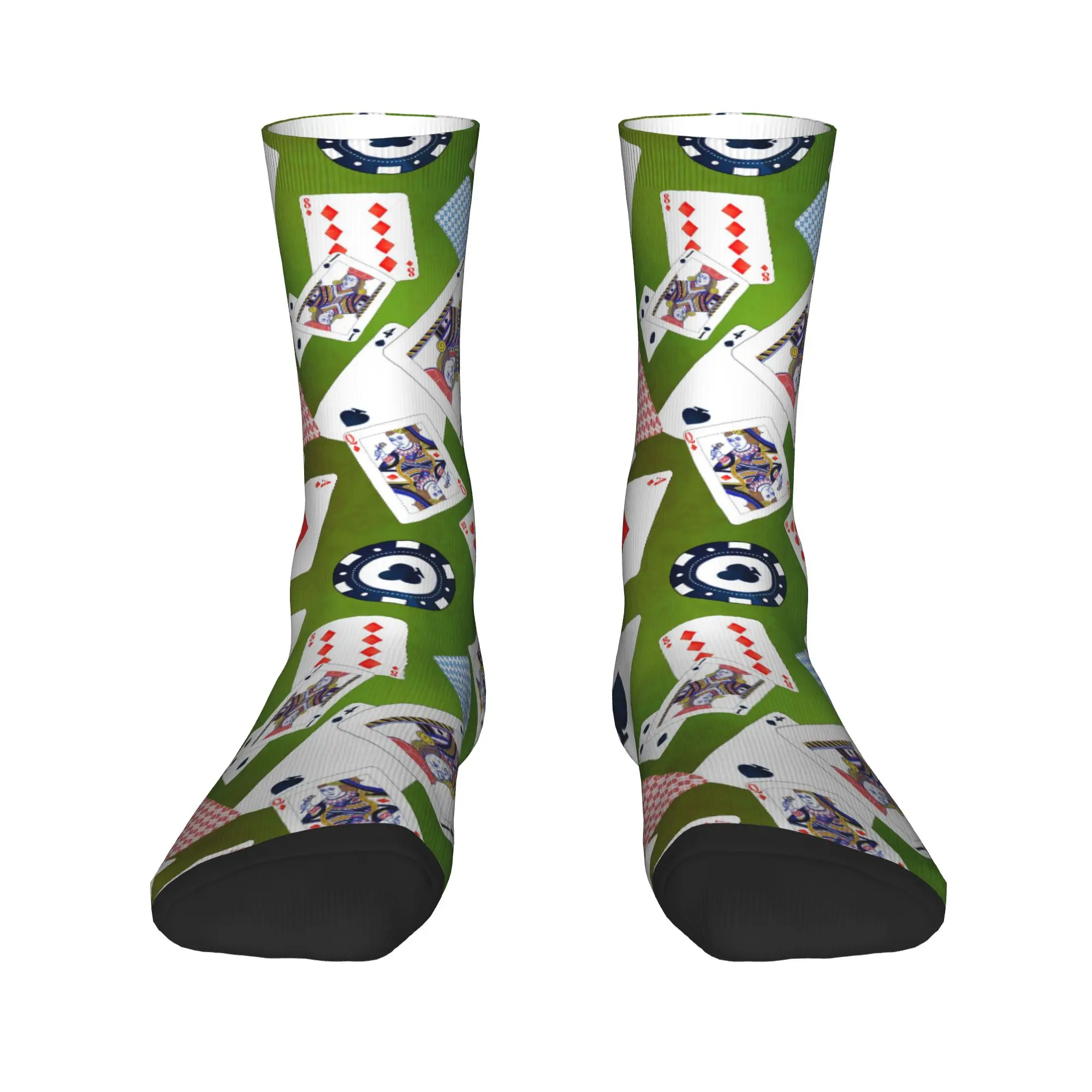 بطاقات البوكر ورقائق الكازينو على خلفية خضراء الجوارب جوارب الربيع القوطية الرجال لينة تنفس الجوارب المضادة للبكتيريا الجوارب