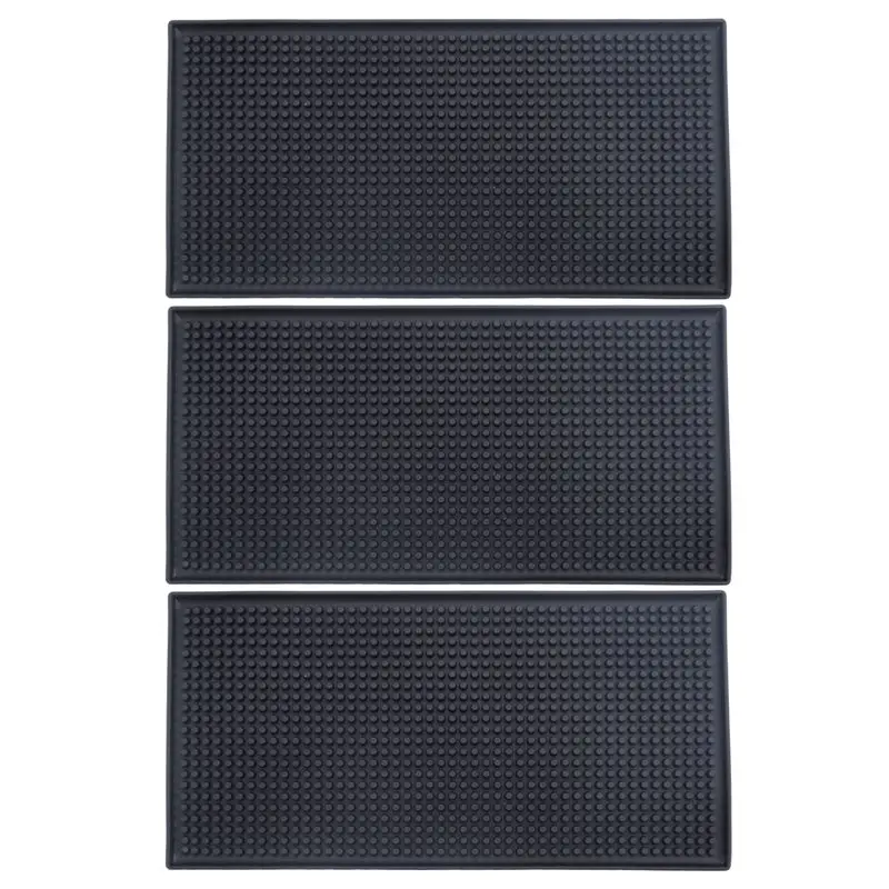 AB33-3 Pack Black Bar Mat Spill Mat Glass Drying Mat Cocktail Mixing Service Mat For Counter Top(12Inch(L) X 6Inch(W))