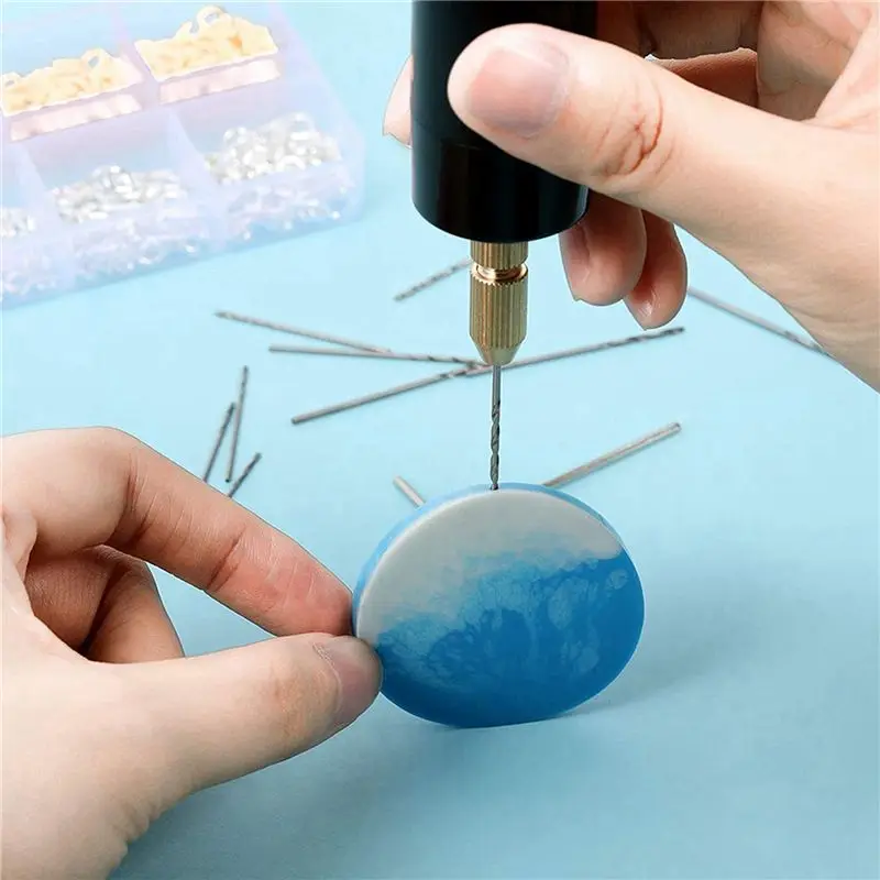 2X Electric Resin Drill Set,Including Eye Screws,Twist Drill Bits Tools,Electric Drill For DIY Keychains Crafts Making-[LUCK 9]