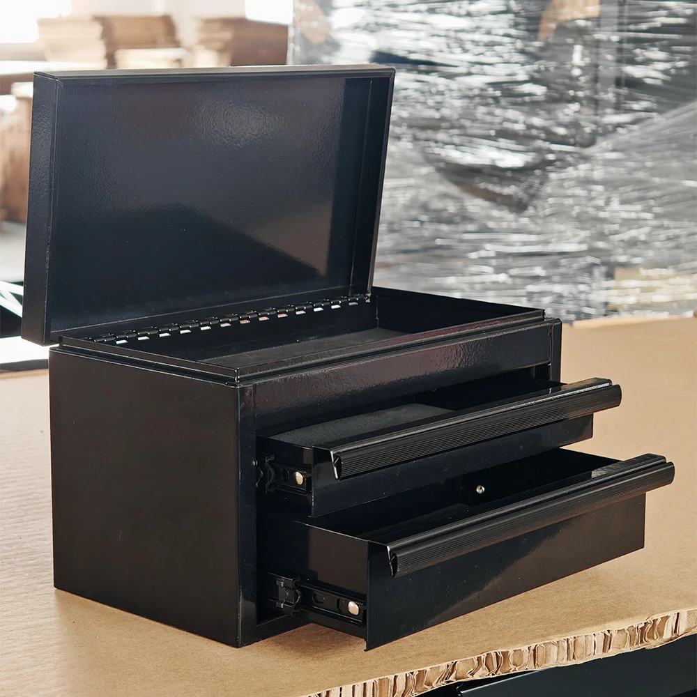 

Черный мини-шкаф для инструментов с 2 ящиками: удобное портативное решение для хранения инструментов