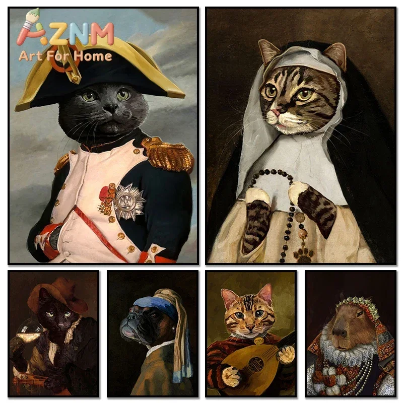 Funny Historical Pet Portraits Posters Canvas Paintings And Prints Pictures Wall Art For Living Room Home Decor Frameless Gifts