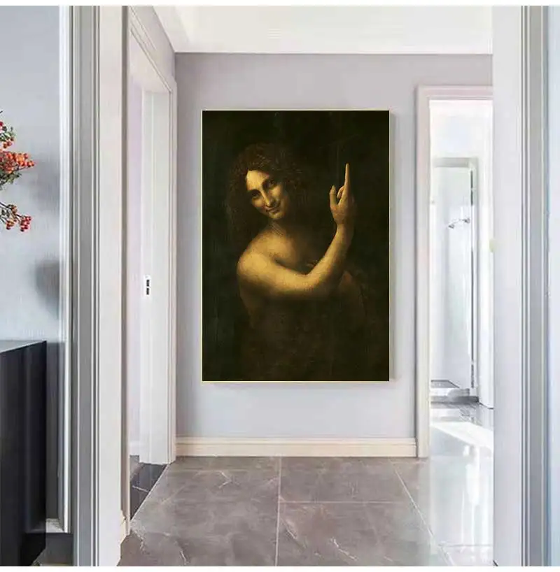 John by Leonardo da Vinci Posters and Prints Wall Art Canvas Painting for Living Room Home Decor Famous The Baptist St.