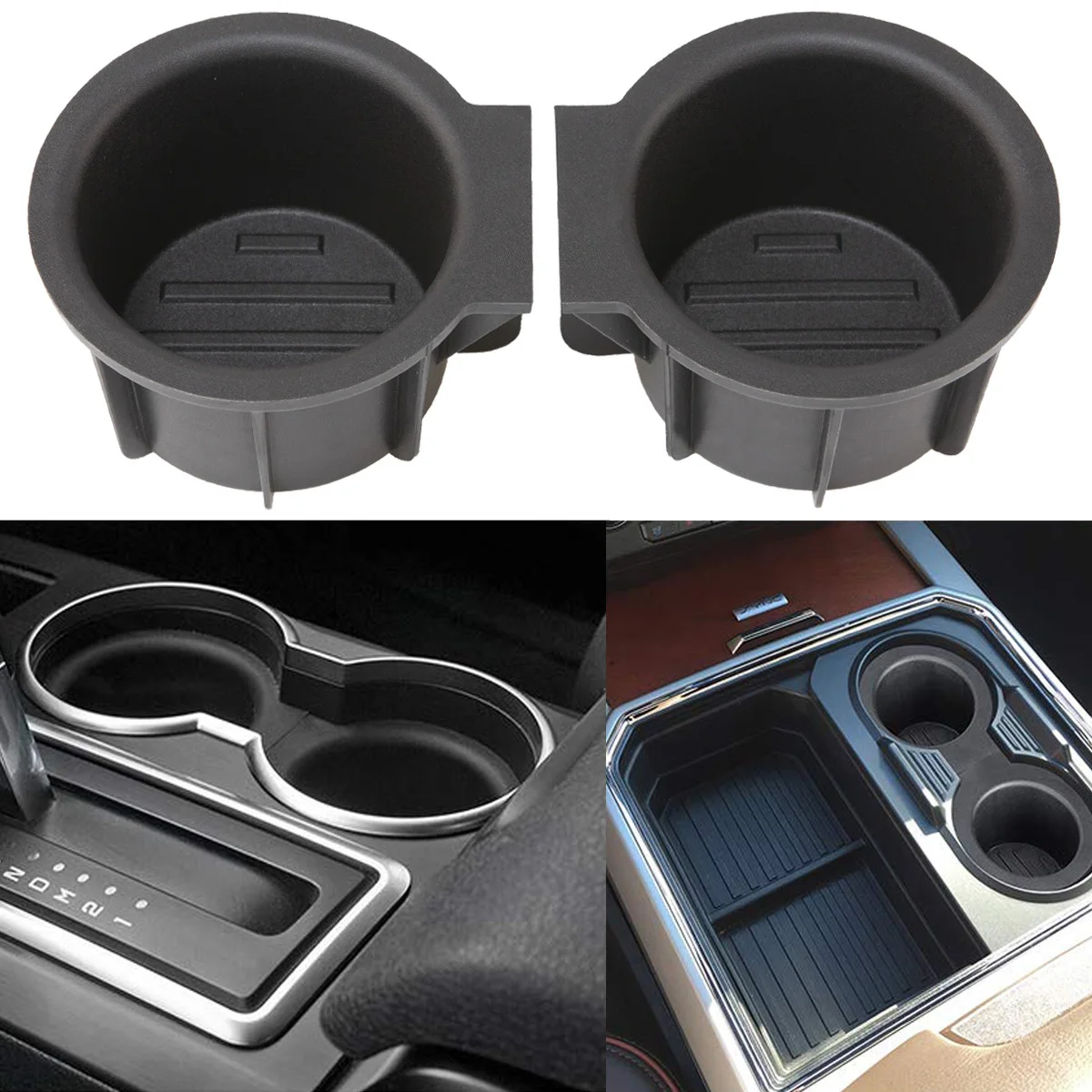 1 Pair Front Console Cup Holder Insert For Ford F150 2009-2014 with Flow Through Console Type only 9L3Z-1513562-A,9L3Z-1513562-B