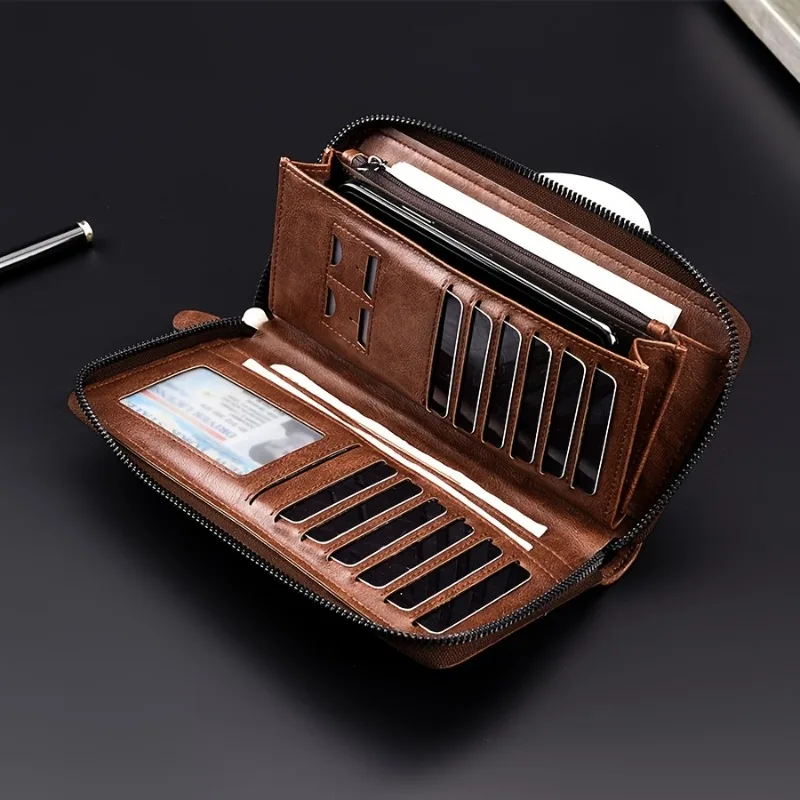 

Мужская сумка из натуральной кожи с отделениями для нескольких карт, карман для телефона, держатель для денег и ремешок на запястье, кошелек для ежедневного использования, подарок парню