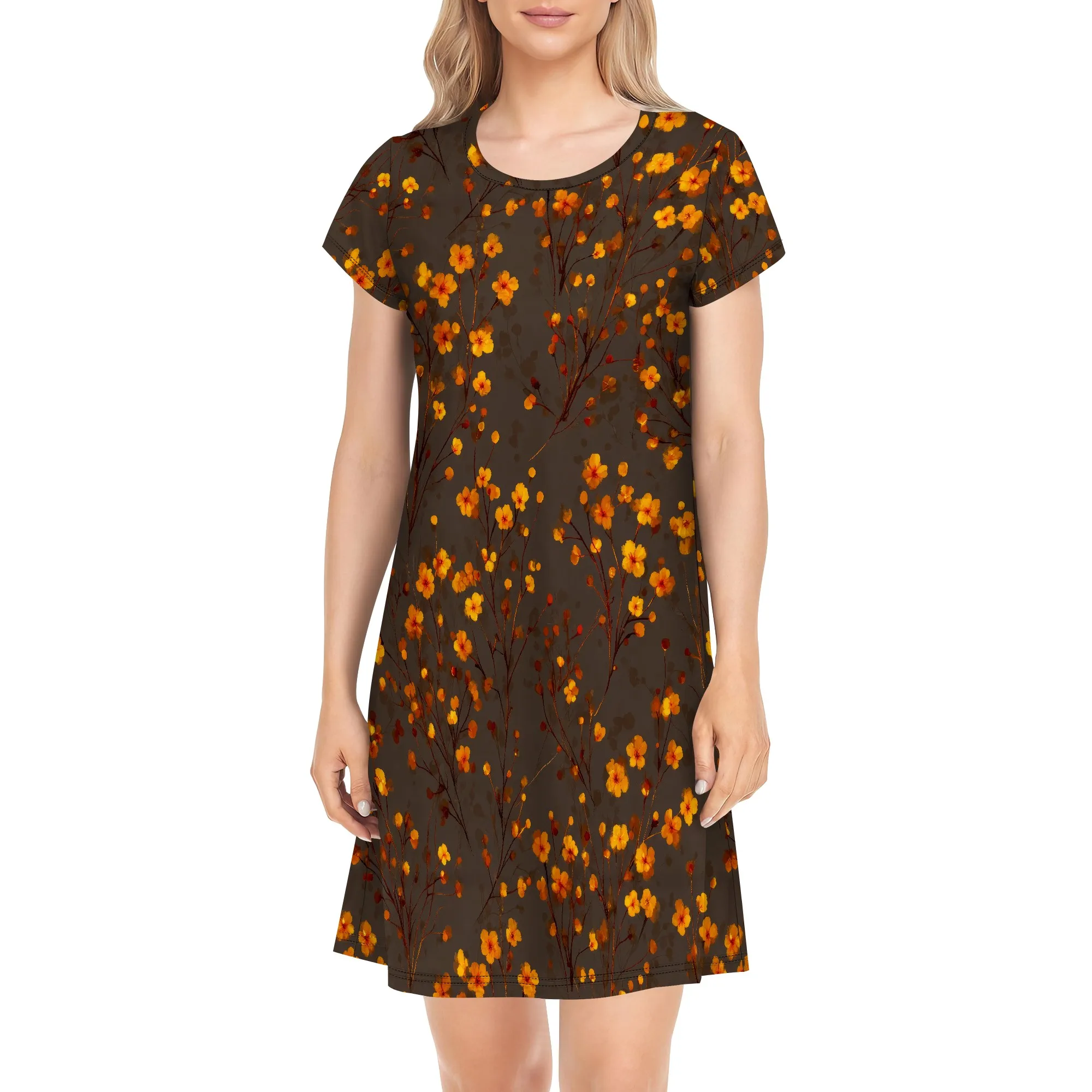 Летние платья для женщин, повседневная футболка с коротким рукавом, сарафан с цветочным принтом, пляжная накидка Летние платья для женщин, повседневная футболка с коротким рукавом, сарафан с цветочным принтом, пляжная накидка