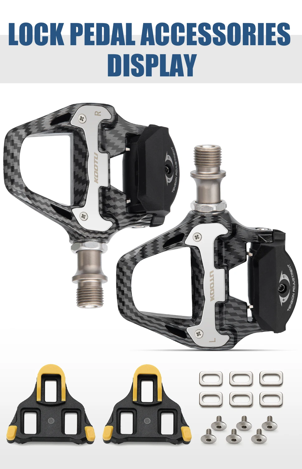 Pedales automáticos para bicicleta de carretera, pedales con clip de carbono con rodamientos sellados, funciona con peda