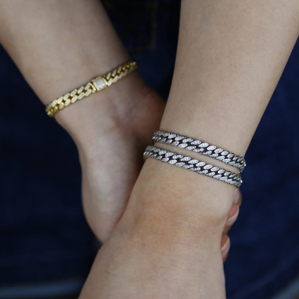 Fashion New Miami Cuban Link Chain Bracelet With Bling Cz Jewelry Wholesale Hip Hop Women Bracelet For Party Jewelry Drop Ship