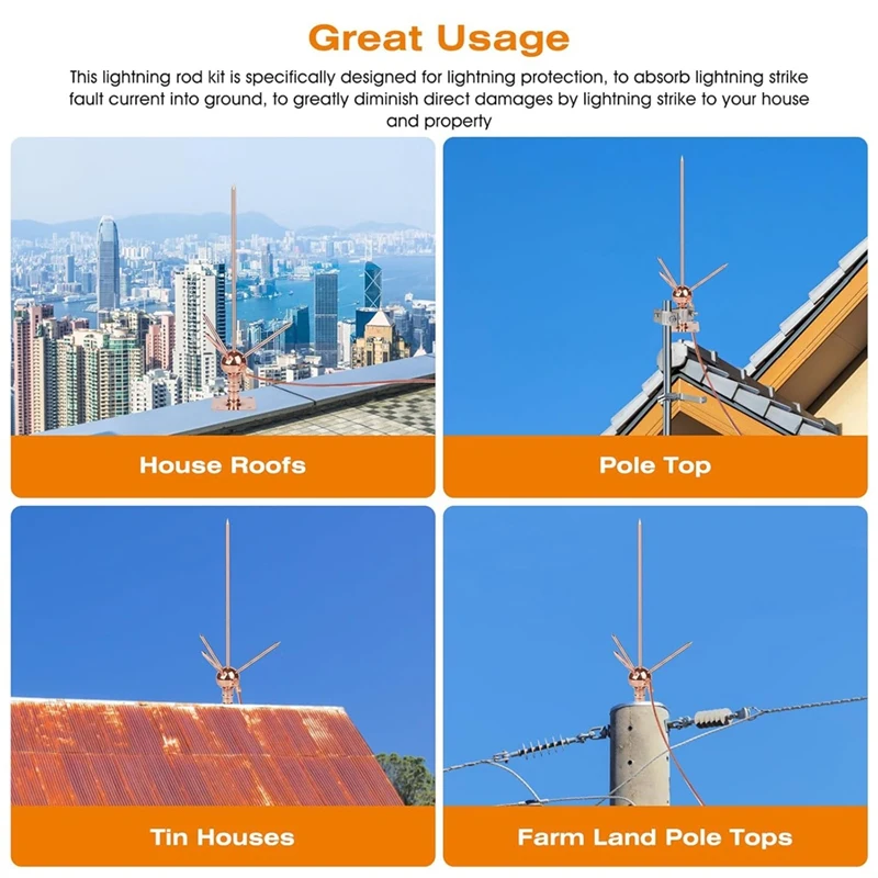 Copper Brass Rod Kit Removable Protection Equipment System Forpole Top House Safety