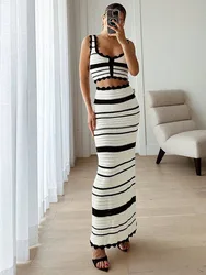 Tossy conjunto de falda de punto de Color de contraste a rayas para mujer, Top de chaleco informal con Espalda descubierta, conjunto de 2 piezas sin mangas