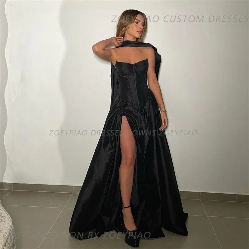 Schwarz hoch gespaltene ärmellose Frauen Satin Abendkleider sexy Club Party lange benutzer definierte formale Veranstaltung Cocktail Club Kleid Vestidos