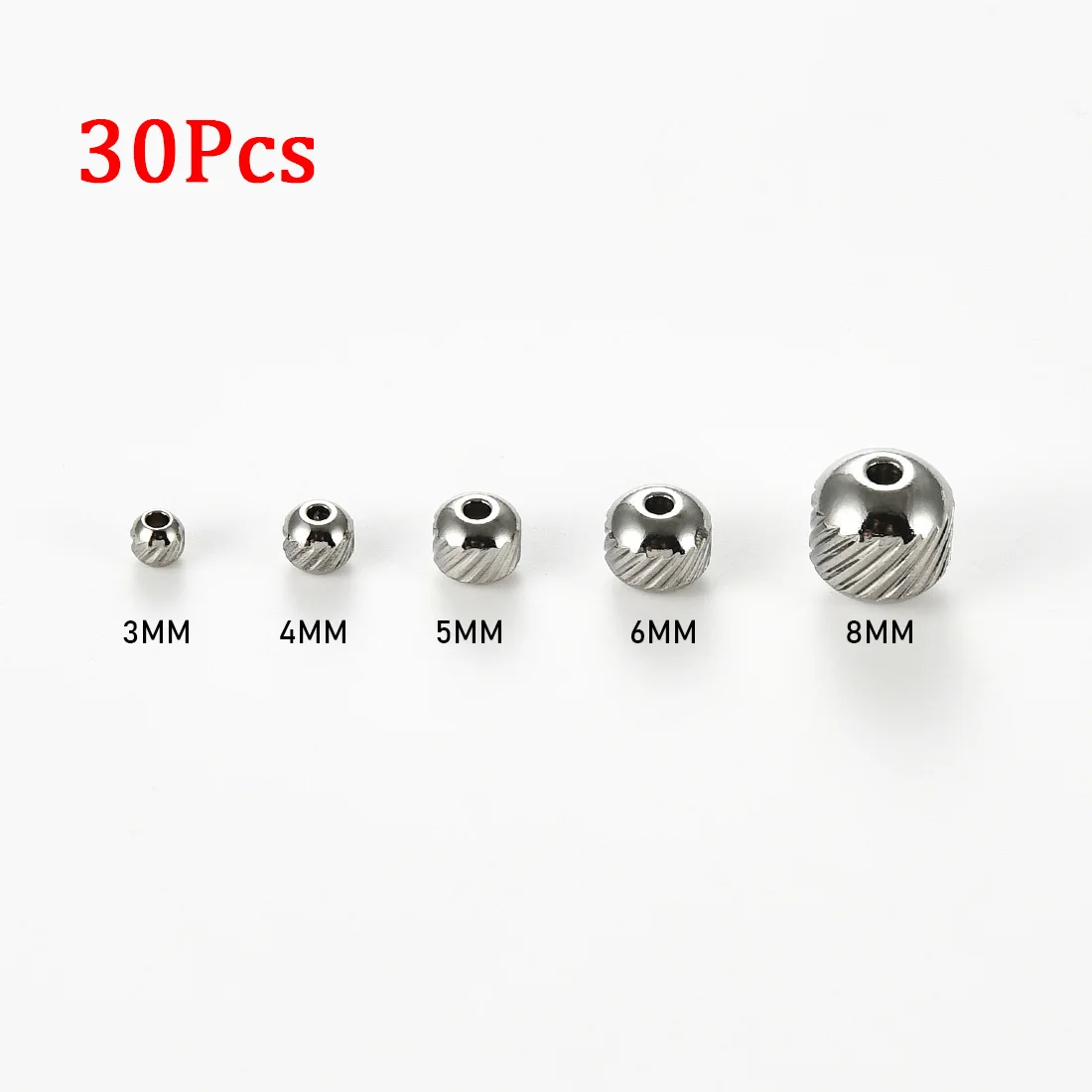 30Pcs/Lot Stainless Steel Stripes Round Beads 3/4/5/6/8MM Spacer Loose Bead for Jewelry Necklace Bracelet DIY Supplies Hole 2MM