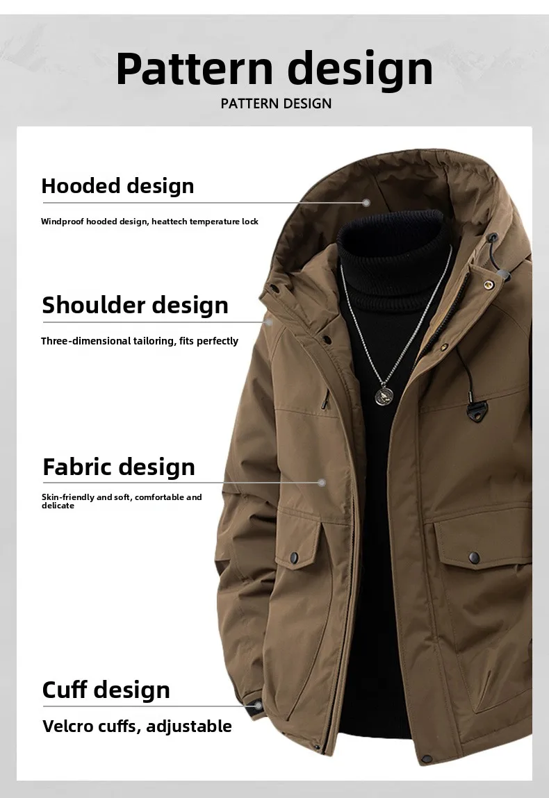 Jesienno-zimowa, ocieplana kurtka z kapturem dla puszystych mężczyzn, dwuwarstwowa, luźna, bardzo duża kurtka męska.