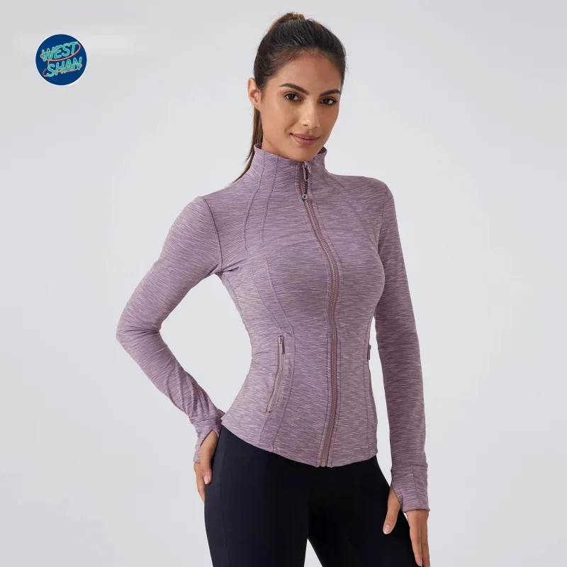 WESTSHAN EU US Size Luxury Active Yoga Jacket for Women Running Cycling Sports Long Sleeve Slim Fit Stand Collar Fitness Jacket
