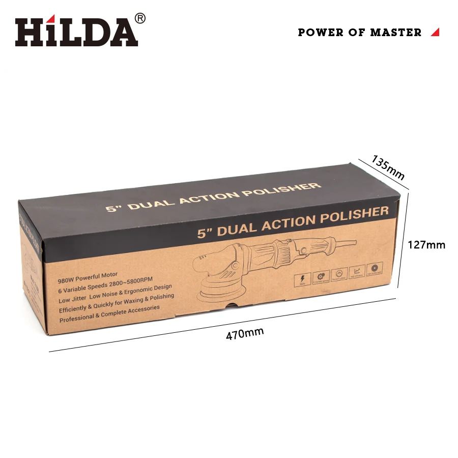 HILDA 980W Car Polishing Machine 5inch Orbit Dual Action Auto Polisher Variable Speed Sander Buffing Waxing Machine