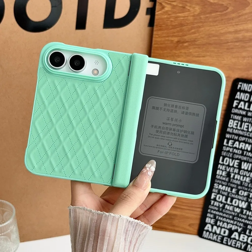 Diamond Grid Pattern For Iphone Duo Solid Color Magsafe Magnetic Phone Case Front Protective Film Hinge Shockproof Back Cover