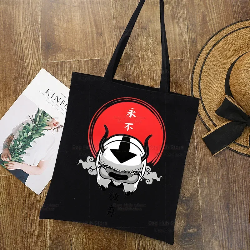 Avatar The Last Airbender Harajuku Art Shopping Black Shopping Bag Print Original Design White Unisex Fashion Travel Canvas Bags