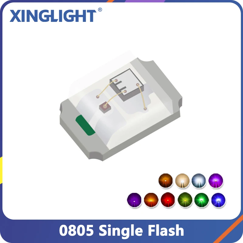 100pcs 0805 2.0-4.2V 0.06W LED Diode Built-in IC Single Flashing 2.0*1.2*0.8mm XL-2012SURC-DS Hair Yellow Green Blue White Color