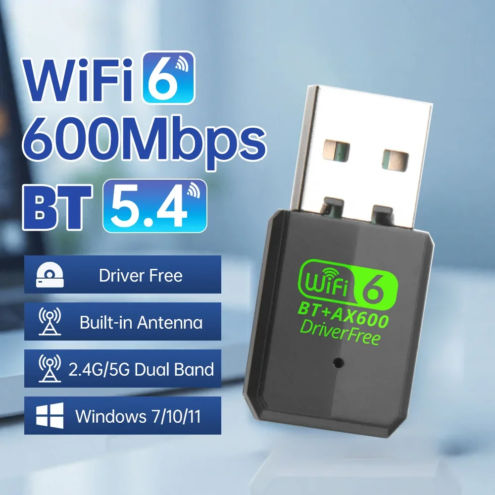 

AX600 600 Мбит/с USB Wi-Fi Bluetooth 5,4 адаптер беспроводной внешний приемник Wi-Fi ключ для ПК, ноутбука, настольного компьютера, двухдиапазонный 2,4/5 ГГц