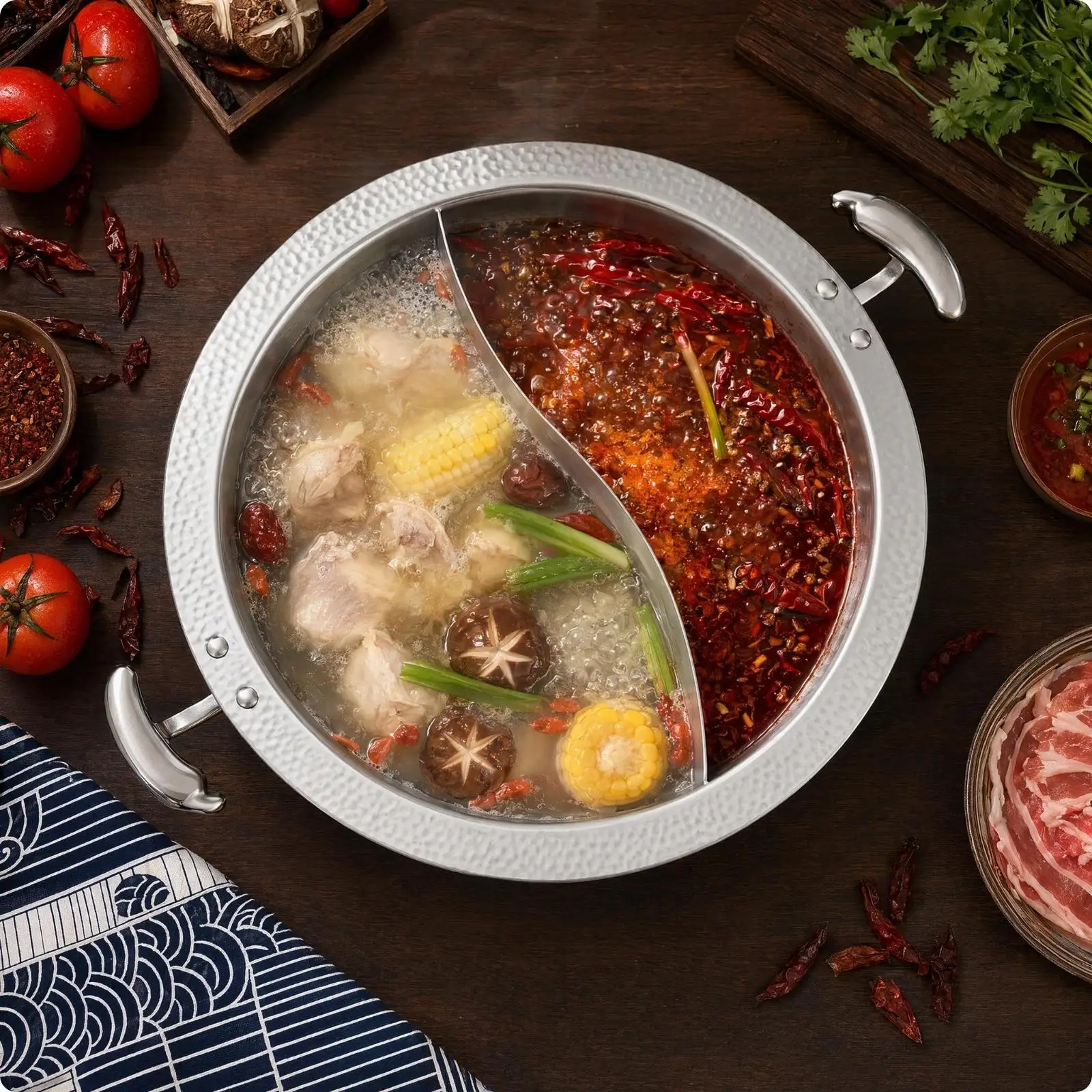 Dual Compartment Cookware 304 Stainless Steel Hot Pot with Side Handle Divided Broth Pot for Induction and Gas