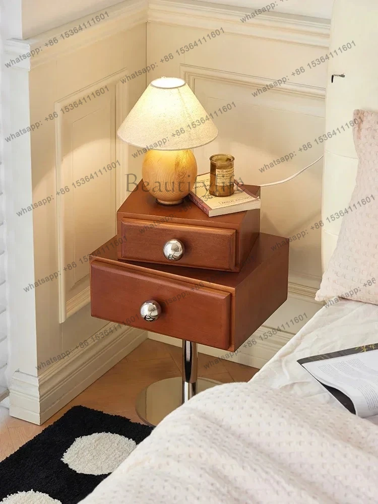 LX antique style bedside solid wood rotating small cabinet Nordic small apartment bedroom wind bedside cabinetSSS