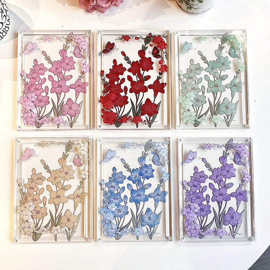 Among Flowers 6Inch Acrylic Photo Frame, Butterfly Patten Postcard Display Brick, for Anime Kpop Merch Shooting Layout Decor
