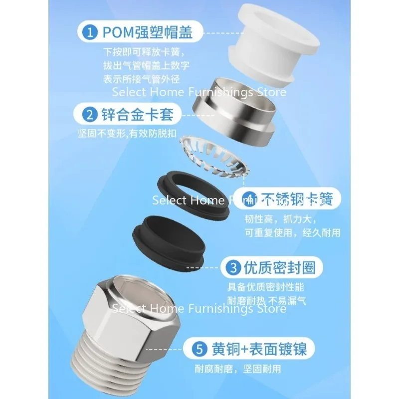 Suitable for Pneumatic Quick Insertion Pipe Connector PC10-03 Thread Through 4-M5/PC6-01/PC8-02/PC12-04/16