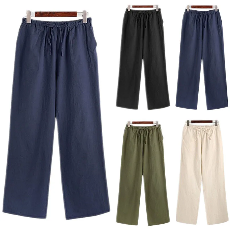 

Men's Casual Wide Leg Pants Drawstring Loose Jogger Pants Summer Elastic Waist Relaxed Fit Workout Sweatpants Trouser