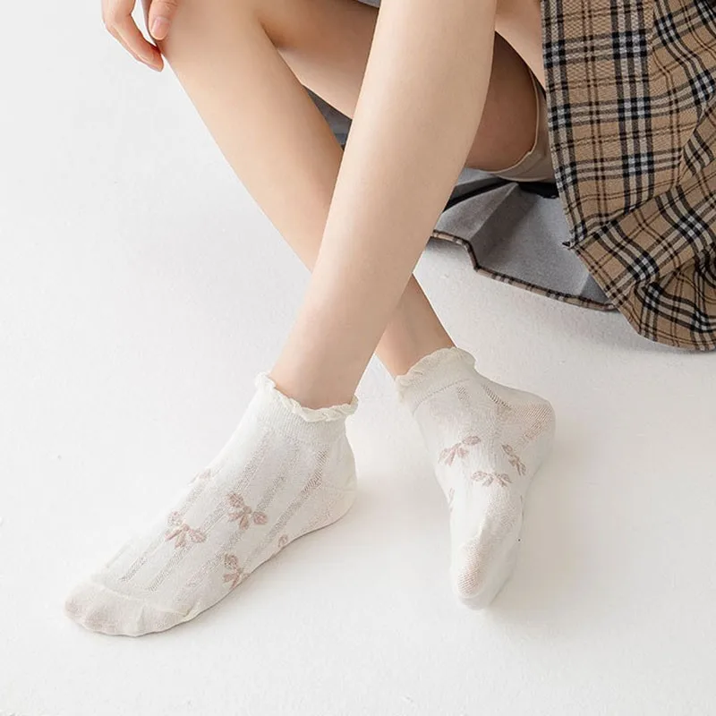 Socken für Frauen Sommer dünne kawaii Bogen druck einfache Mode bequeme atmungsaktive koreanische Akademie Stil Baumwoll socken b109