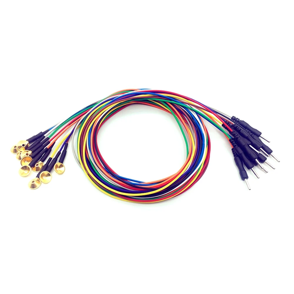 

20pcs Reusable Cup/disk Electrodes EEG leadwire cable,1mm gold plated copper disk cap,2.0mm din style,1.5m Multicolor TPU Wire