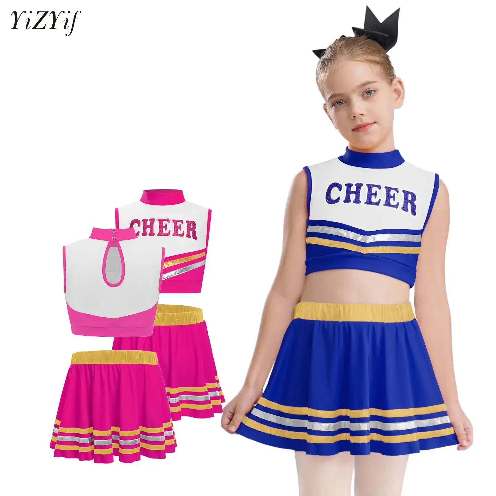 

High School Cheerleader Dance Costume for Girls Halloween Cheer Uniform Modern Jazz Dancing Competition Clothes Vest + Skirts