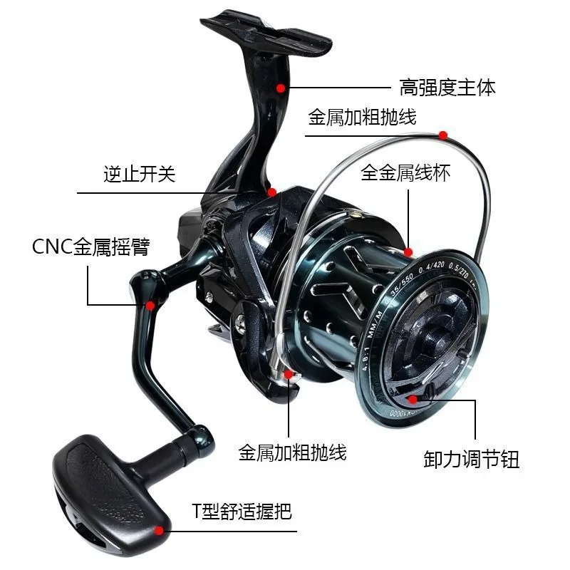 Second‑Gen Slow‑Down Spinning Reel Full Metal Spool Zero‑Gap 16000‑Size Long Casting Wheel