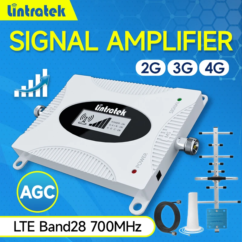 

Lintratek 4G Cellular signal amplifier Cellular amplifier B28 700 mhz LTE Repeater internet 700MHz AGC Cellphone signal booster