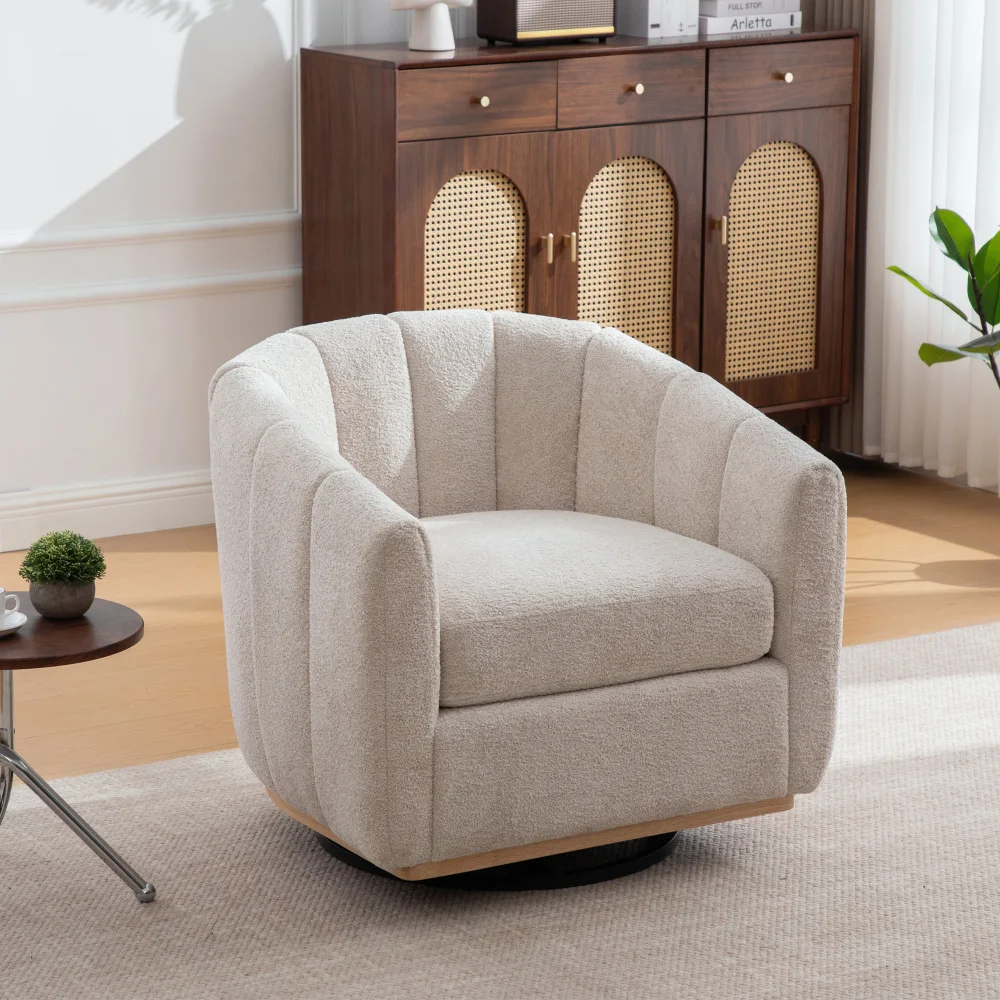 Chenille 360 °   Draaibare accentstoel, moderne fauteuil in pompoenvorm, zachte gestoffeerde loungestoel voor woonkamer en recreatiegedeelte