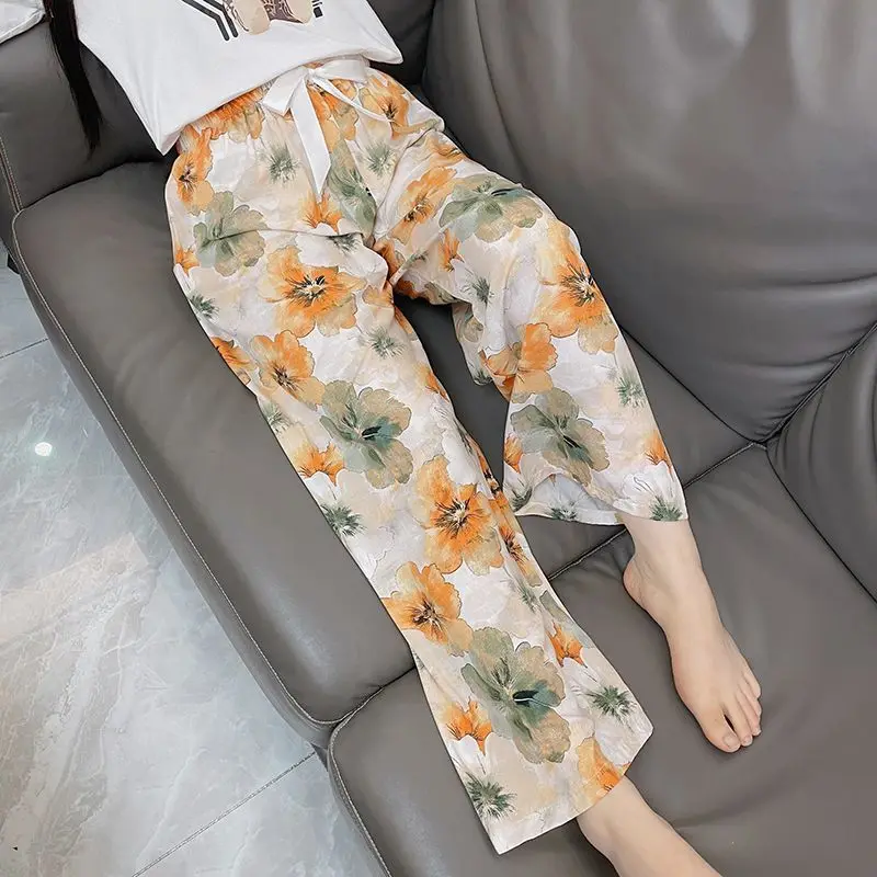 

Pajama Pants for Women Wide-leg Trousers for Summer Thin New Style Bow Home Pants Loose Funny Pajamas Pjs Woman Cotton Homewear