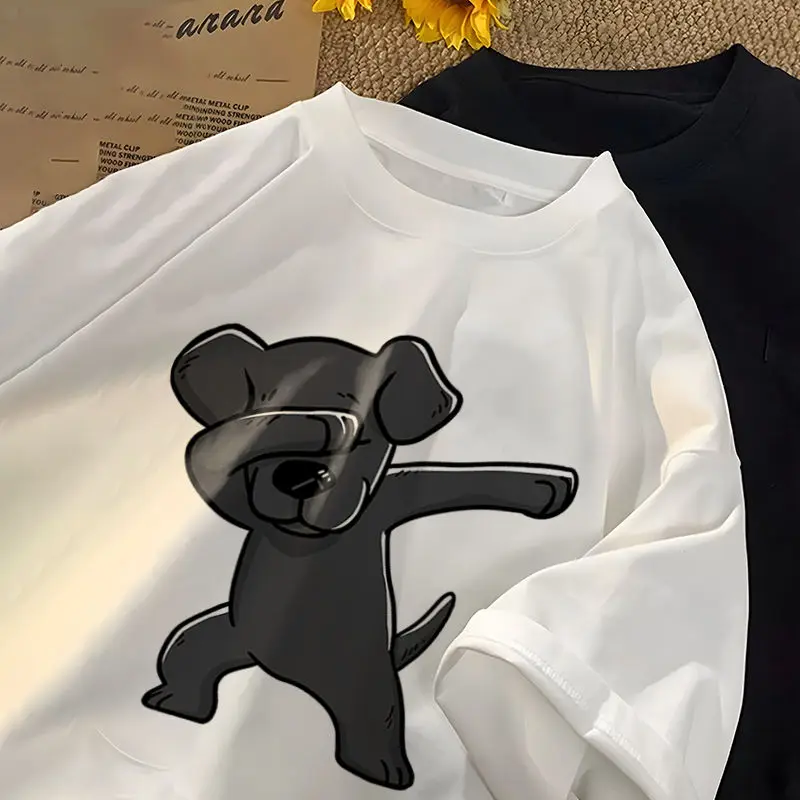 

Fun Anime Cartoon Dog Short Sleeved Cotton Men's and Women's T-shirt Loose and Versatile Couple Summer Casual Top